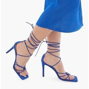 NWB Just Fab Scarlett Gladiator Heeled Sandal Turkish Sea Blue Size 8.5